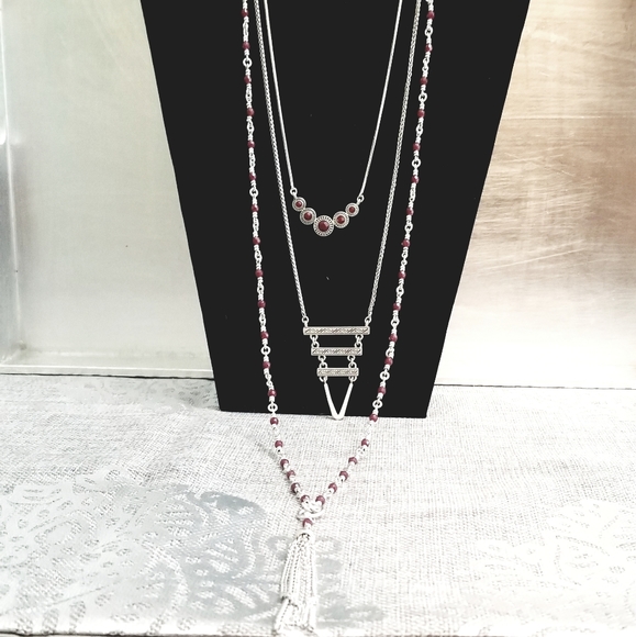 Lucky Brand Layers 3 tier Silver Necklace NWT RETAILS FOR $49 LONG - Picture 5 of 16